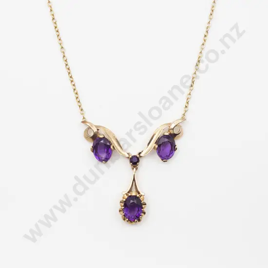 9ct Three Stone Amethyst Pendant