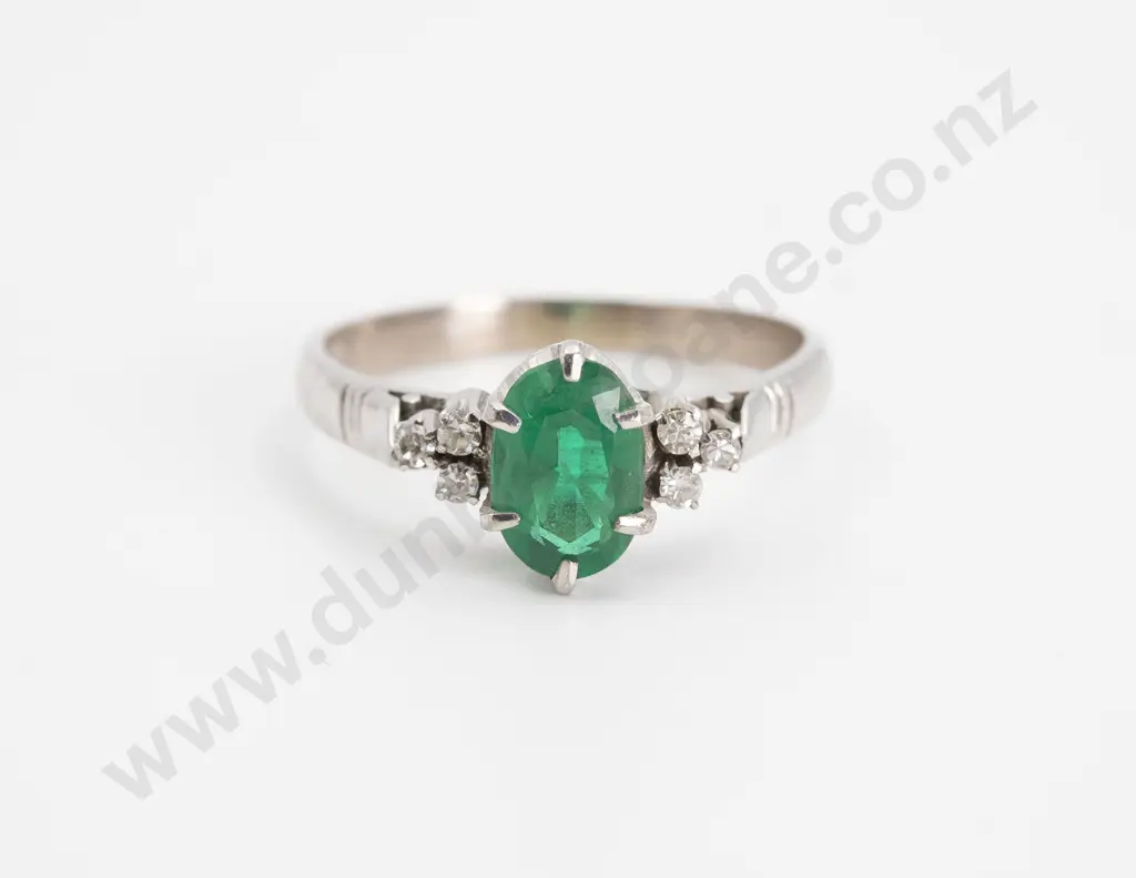 18ct White Gold Seven Stone Emerald and Diamond Ring Image 1++
