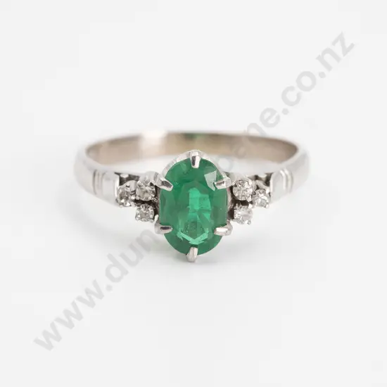 18ct White Gold Seven Stone Emerald and Diamond Ring