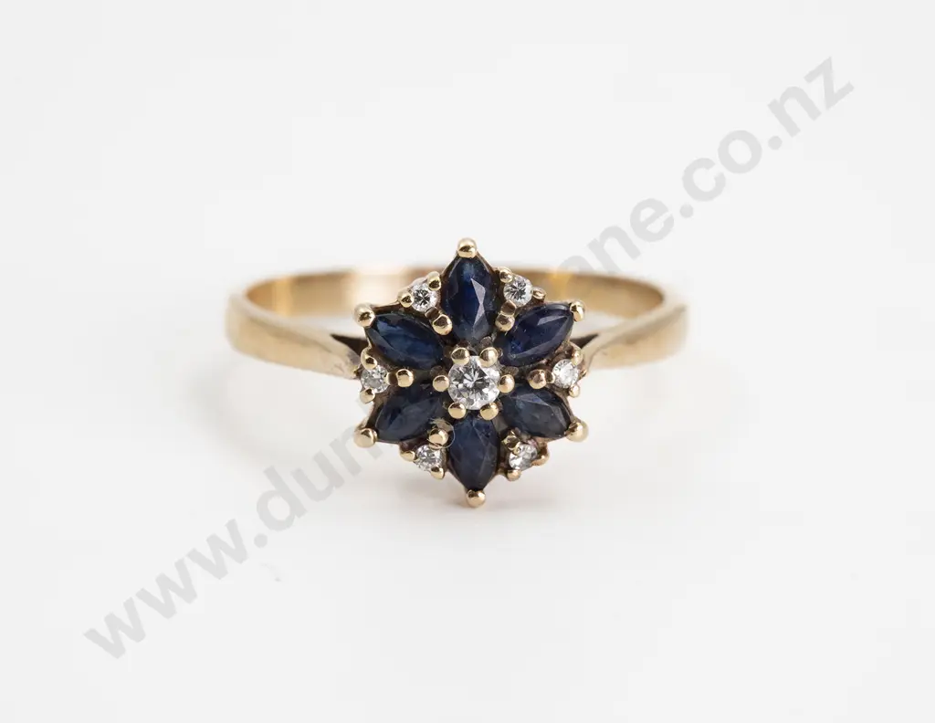 9ct 13stone Sapphire and Diamond Floret Cluster Ring Image 1++