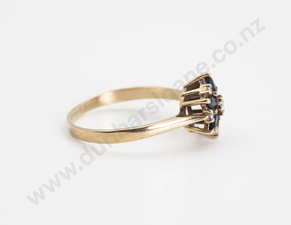 9ct 13stone Sapphire and Diamond Floret Cluster Ring Image 1++