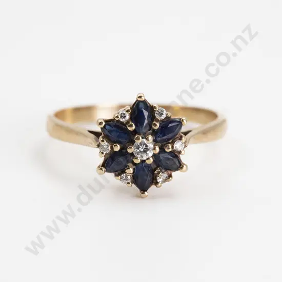 9ct 13stone Sapphire and Diamond Floret Cluster Ring