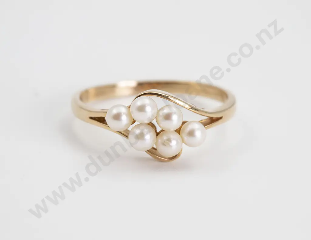 9ct Six Cultured Pearl Cross-Over Design Ring Image 1++