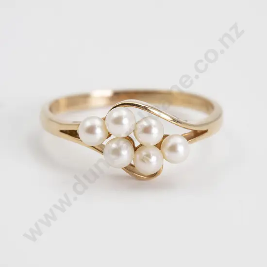 9ct Six Cultured Pearl Cross-Over Design Ring