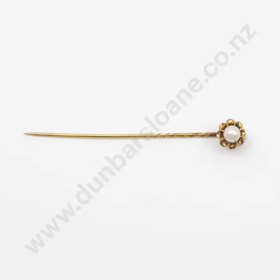 Edwardian 18ct Single Pearl Stick Pin