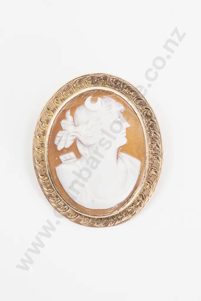 9ct Engraved Frame Classical Portrait Cameo Brooch Image 1++