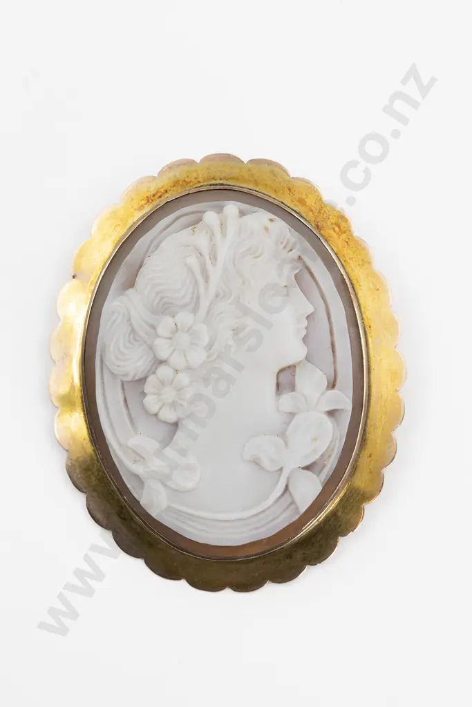 Large 9ct Framed Classical Portrait Cameo Brooch Image 1++