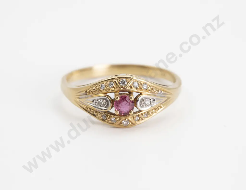 18ct 13stone Ruby and Diamond Fancy Band Dress Ring Image 1++