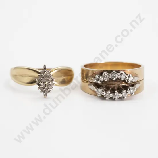 Two 9ct Five Stone Diamond Curve Bands
