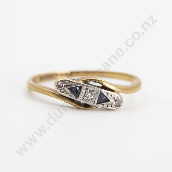 Art Deco 18ct & Platinum Three Stone Sapphire and Diamond Ring