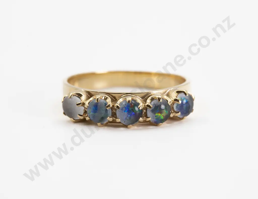 18ct Five Stone Opal Triplex Bridge RIng Image 1++