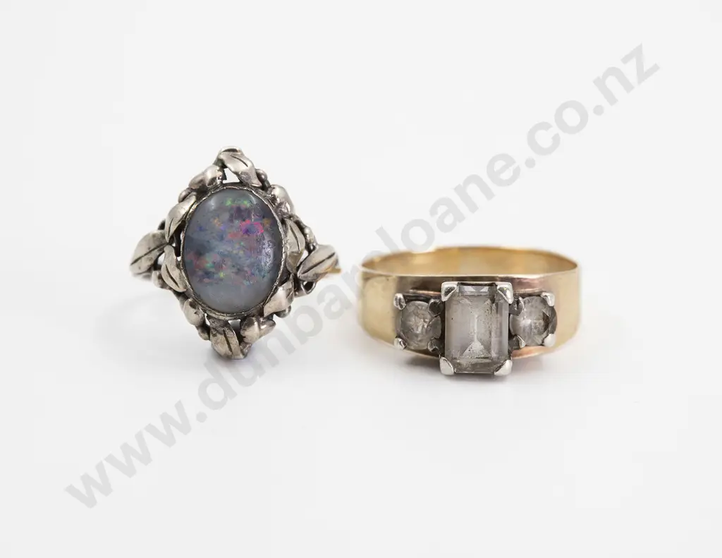 9ct Three Stone Crystal Ring with silver opal ring Image 1++