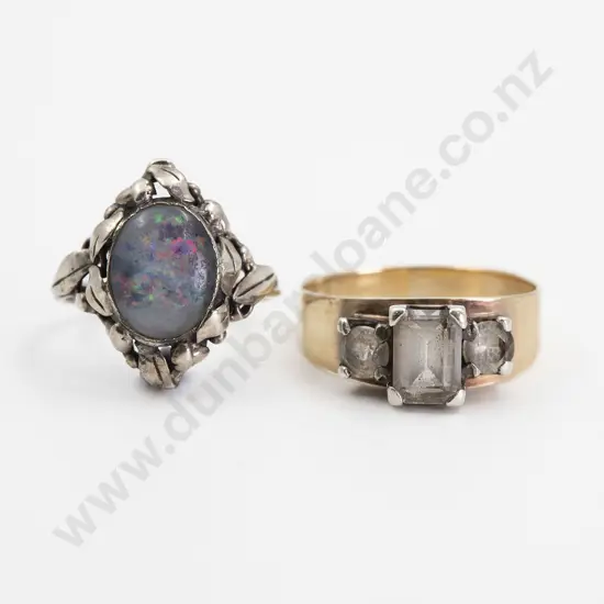 9ct Three Stone Crystal Ring with silver opal ring