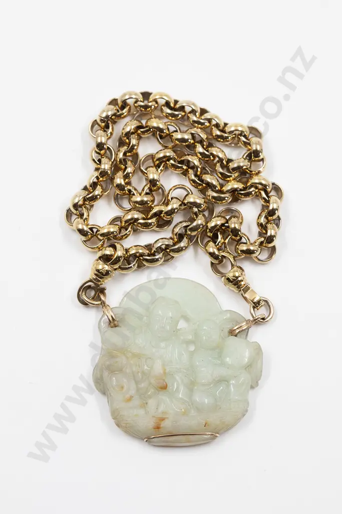 Carved Pale Green Jade Handling Piece Pendant Image 1++