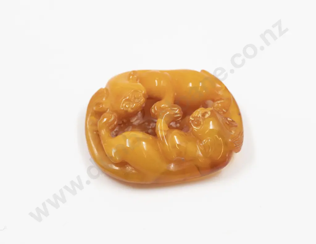 Chinese Carved Amber Handling Piece/Pendant Image 1++