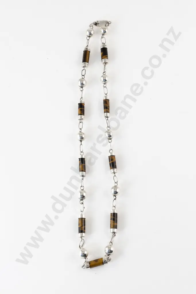.925 Mexican Silver and Tiger Eye Bead Necklace Image 1++