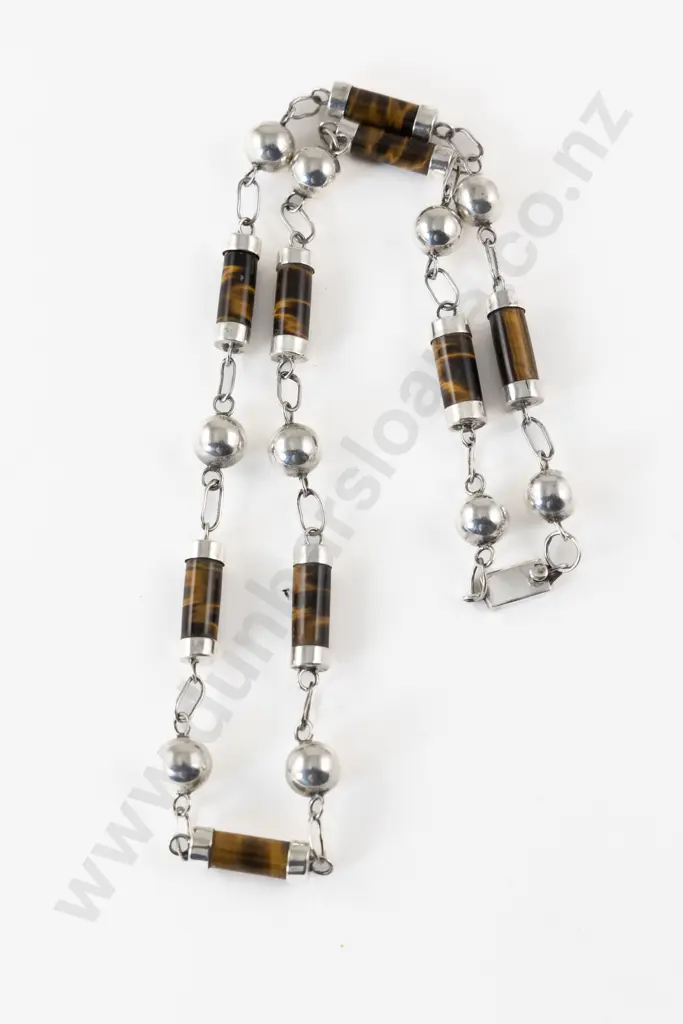 .925 Mexican Silver and Tiger Eye Bead Necklace Image 1++