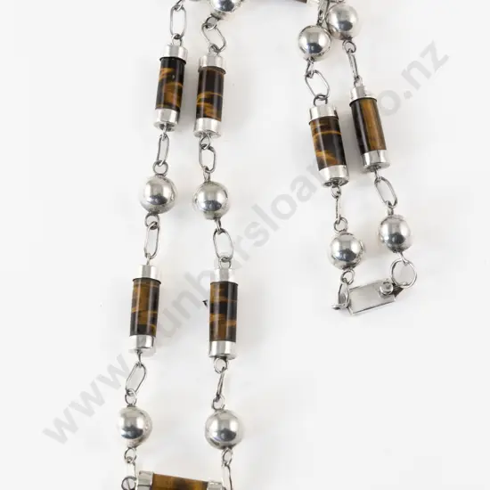 .925 Mexican Silver and Tiger Eye Bead Necklace