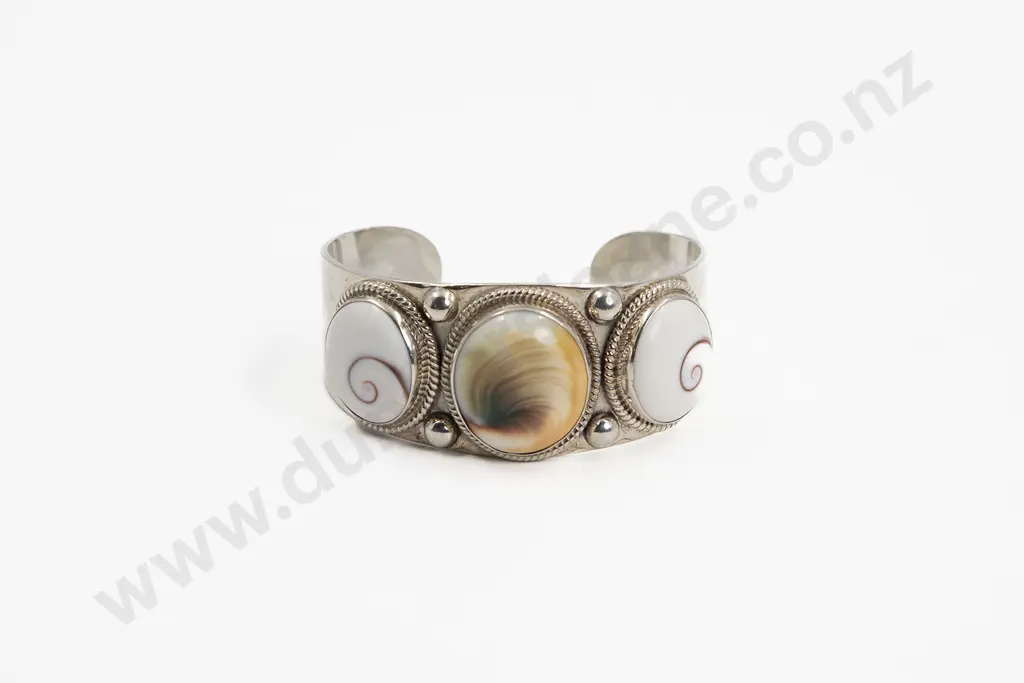 .925 Silver 'Shiva' Shell Swirl Cuff Bangle Image 1++