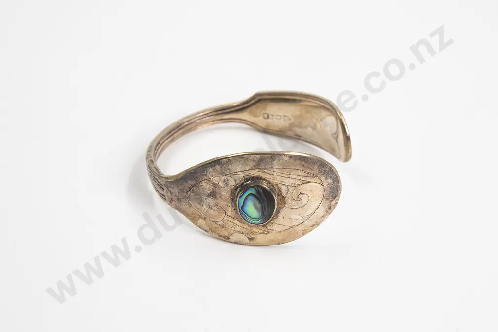 S/Plated and Paua Cuff Bangle Image 1++