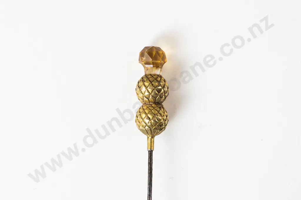 Edwardian 15ct Double Thistle Bud and Citrine Glass Hat Pin Image 1++