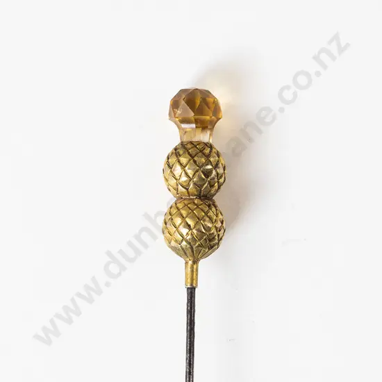 Edwardian 15ct Double Thistle Bud and Citrine Glass Hat Pin