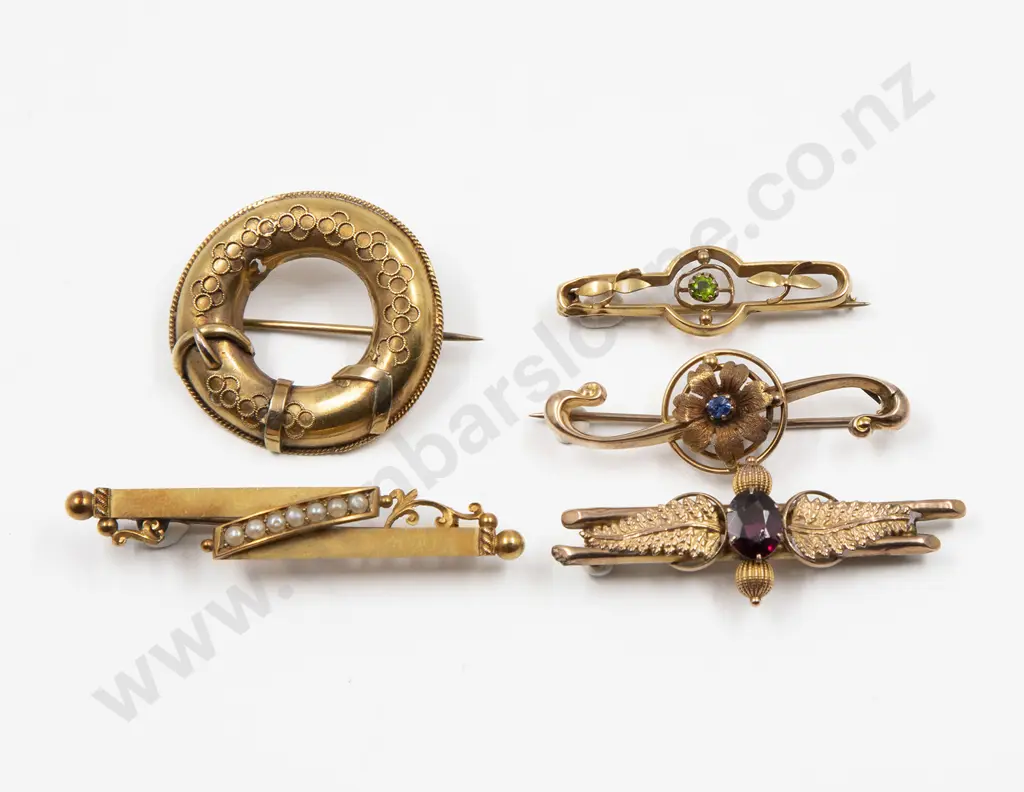 Victorian Five 9ct and Gem Bar Brooches (faults) Image 1++