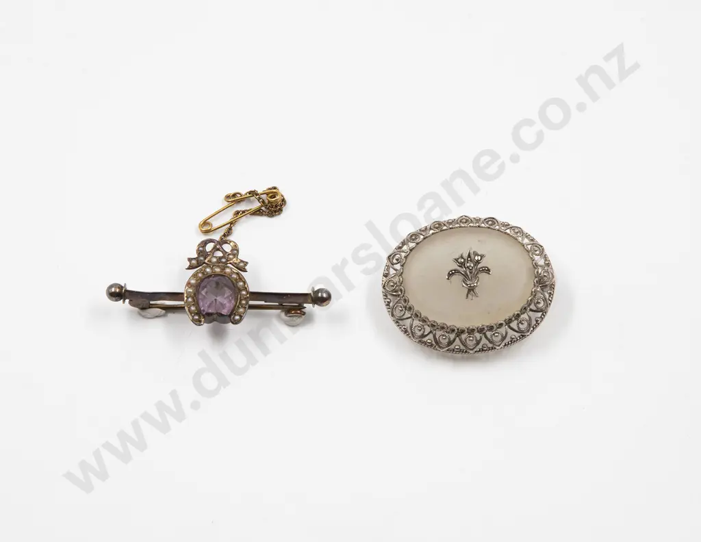 9ct Amethyst and Seed Pearl Bar Brooch Image 1++