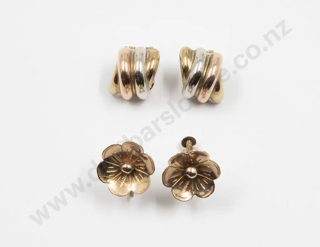 Pair Italian 9ct Triple Colour & Hoop Clip Earrings Image 1++