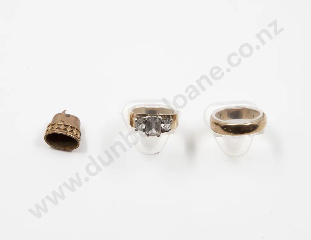 Two 9ct Gold Rings and 15ct Pendant Cap Image 1++
