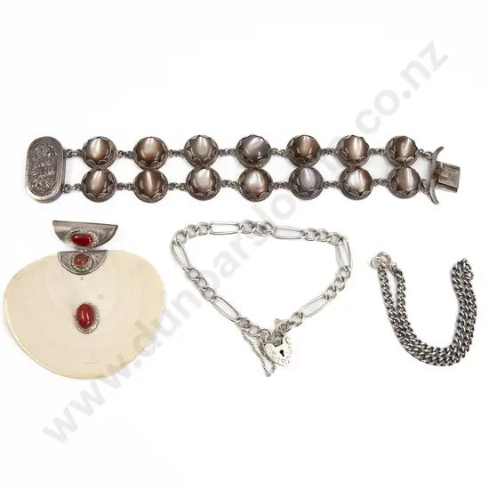 Three Silver Bracelets and Ivory Pendant