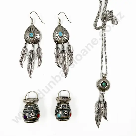North American S/S and Turquoise Pendant Earrings