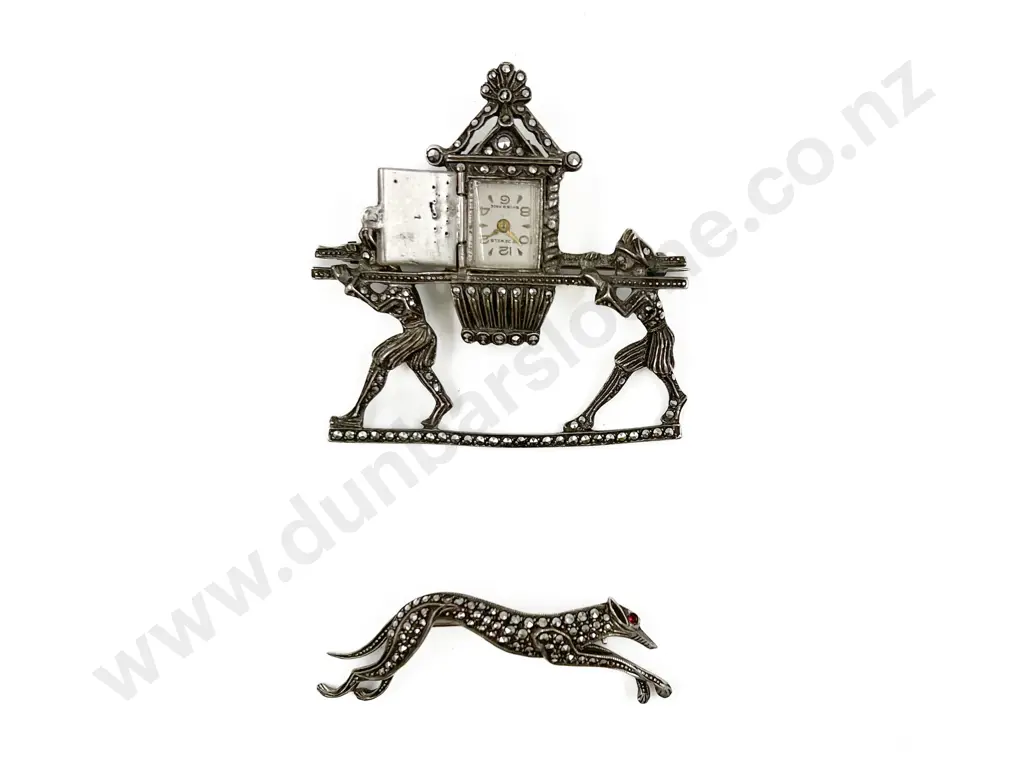 Vintage Silver and Marcasite Watch Brooch Image 1++