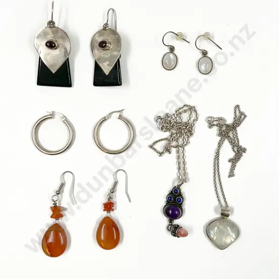 Two Silver and Gem Pendants on Chain