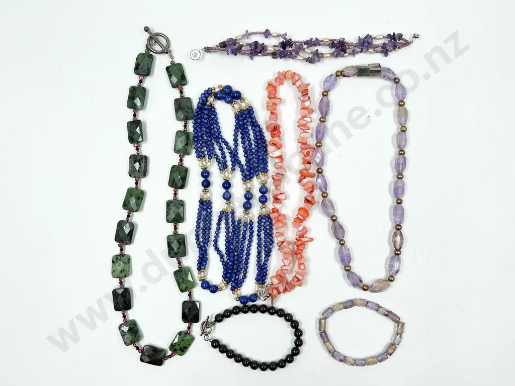 Four Various Gem Bead Necklaces and Three Bracelets Image 1++