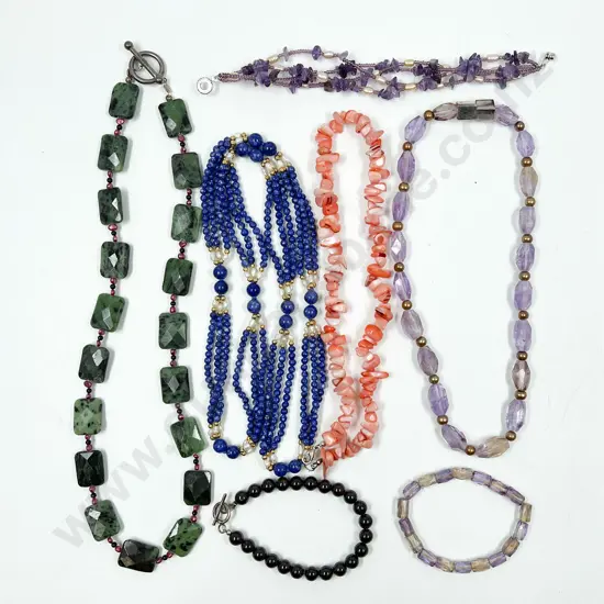 Four Various Gem Bead Necklaces and Three Bracelets