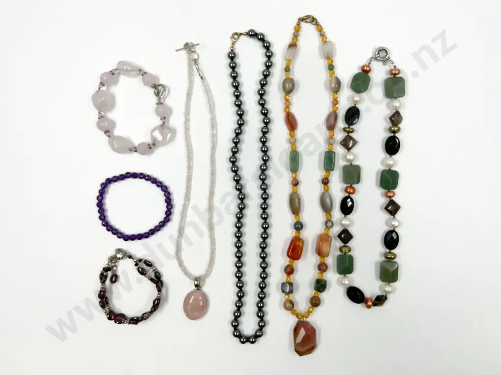 Four Various Gem Bead Necklaces and Three Bracelets Image 1++