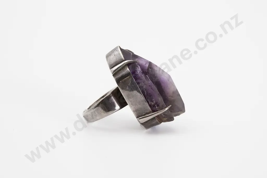 Sterling Silver Large Single Amethyst Dress Ring Image 1++