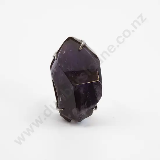 Sterling Silver Large Single Amethyst Dress Ring