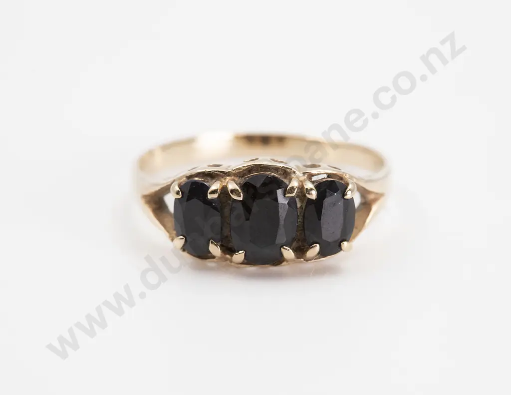 9ct Three stone Sapphire Bridge Ring Image 1++
