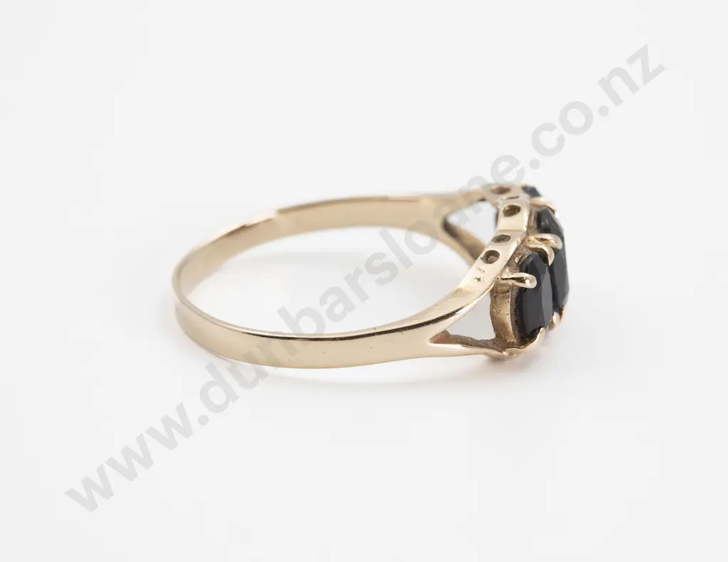 9ct Three stone Sapphire Bridge Ring Image 1++