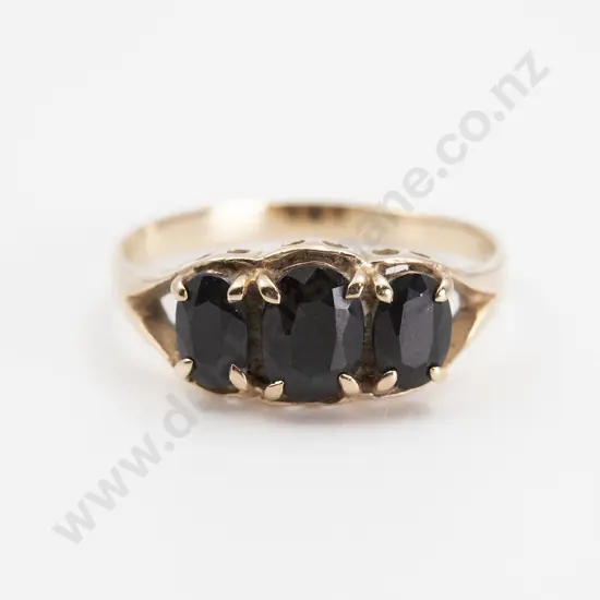 9ct Three stone Sapphire Bridge Ring