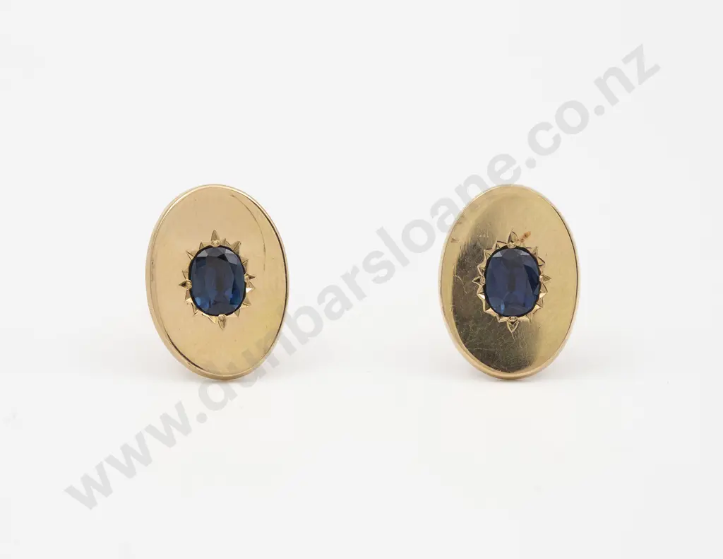 Pair 18ct Single Deep Blue Sapphire Earrings Image 1++