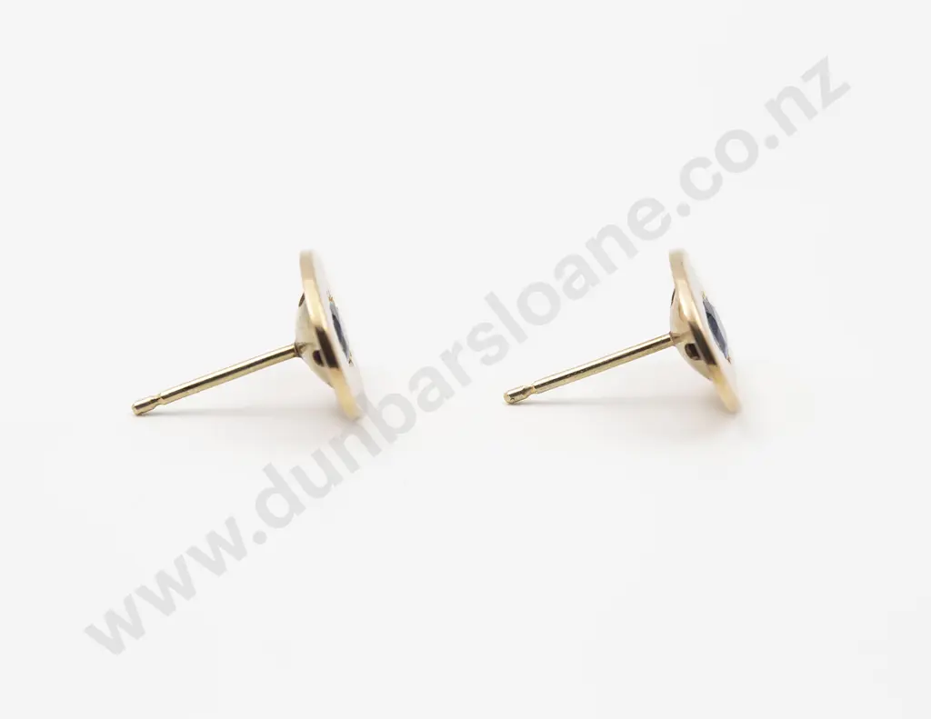 Pair 18ct Single Deep Blue Sapphire Earrings Image 1++