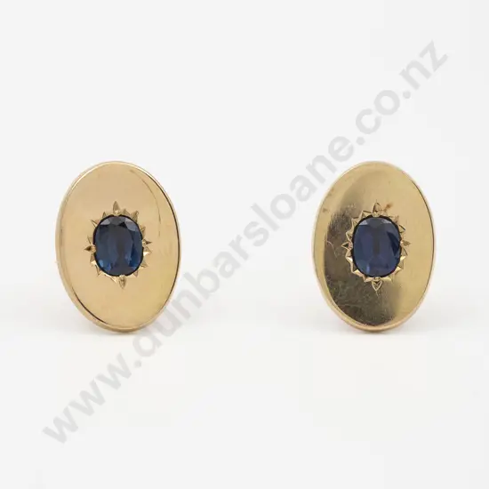 Pair 18ct Single Deep Blue Sapphire Earrings