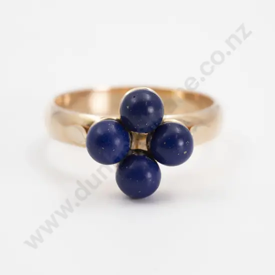 9ct Four Lapis Lazuli Bead Ring