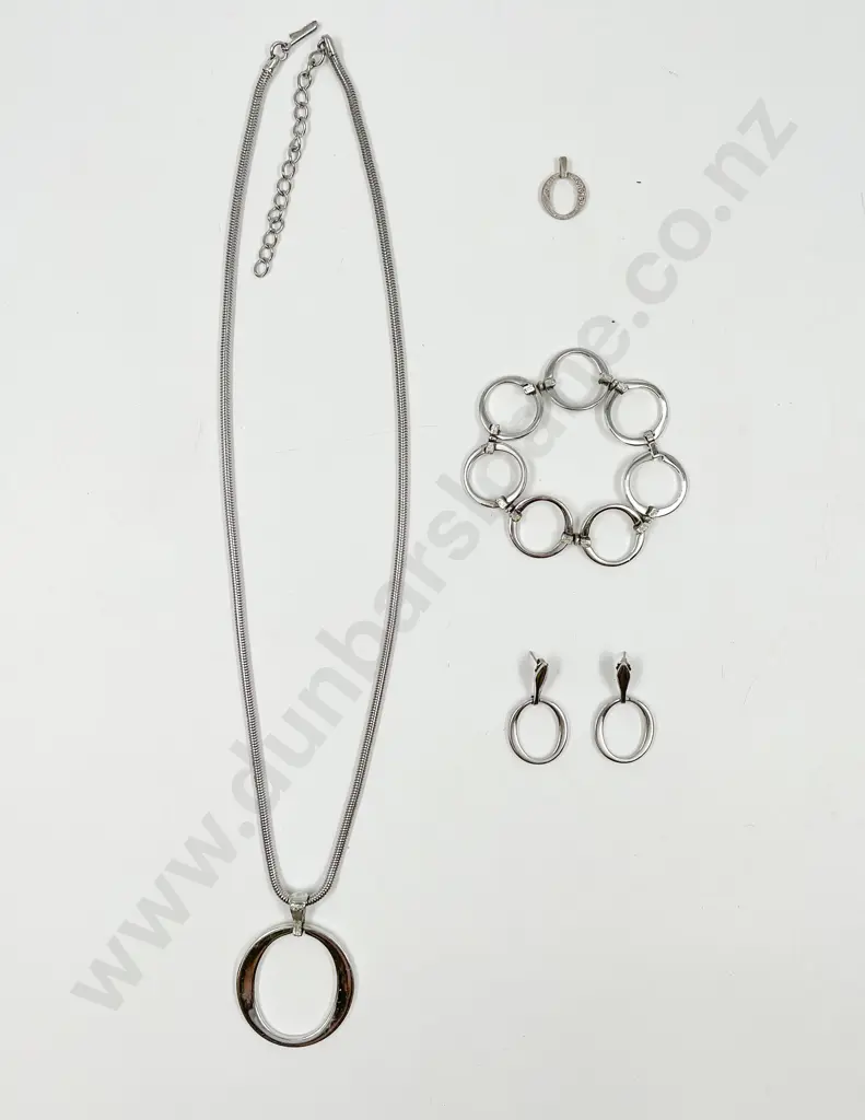 Vintage Oroton Chrome Plated Pendant Bracelet and Earrings Image 1++