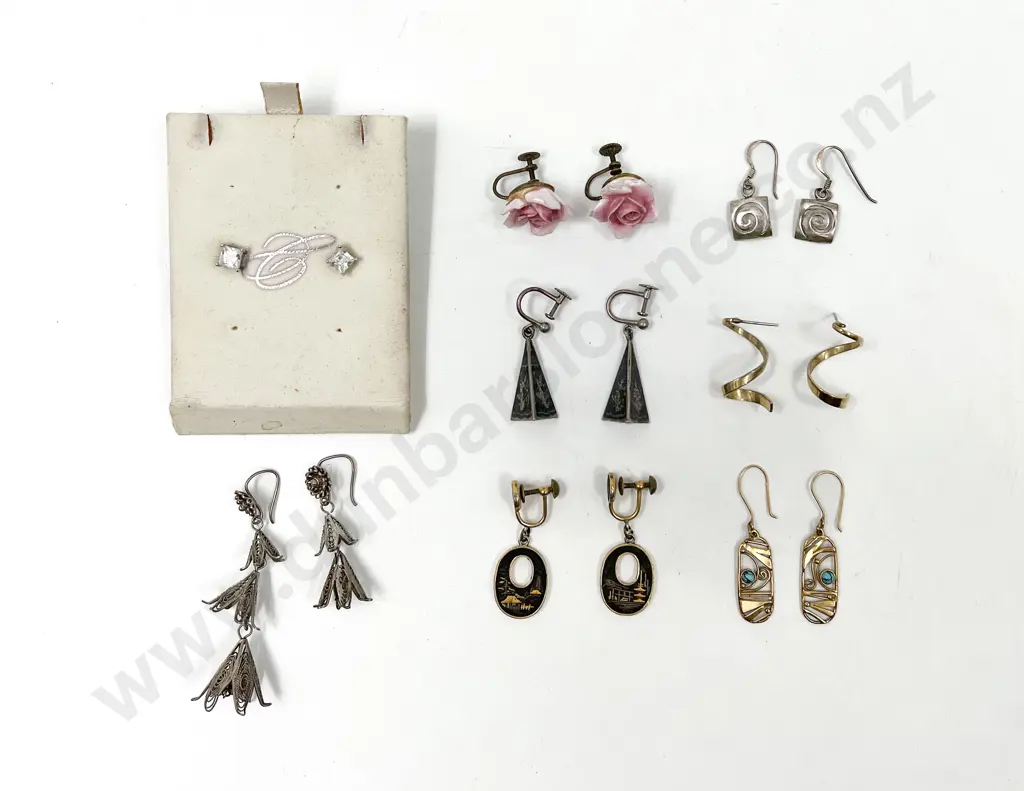 Pair Vintage Japanese Damascene Pendant Earrings Image 1++