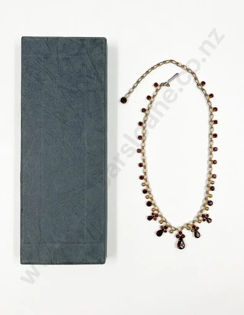 Vintage Gilt Metal and Ruby Paste Necklet Image 1++