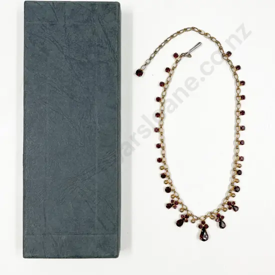 Vintage Gilt Metal and Ruby Paste Necklet